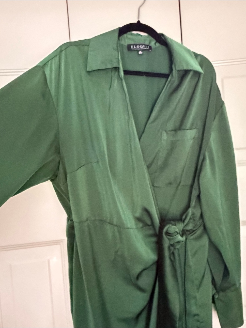 Eloquii Forest Green Satin Wrap-Front Maxi Dress - Picture 2 of 3